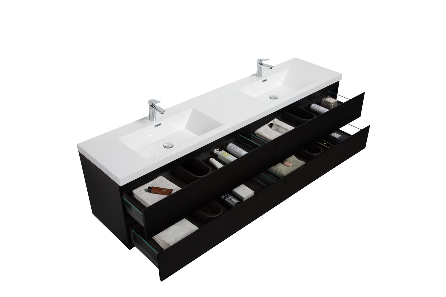 Aurora 84" Wall Hung Double Sink Bathroom Vanity with White Acrylic Countertop