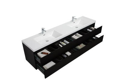 Aurora 84" Wall Hung Double Sink Bathroom Vanity with White Acrylic Countertop
