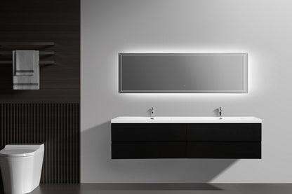 Aurora 84" Wall Hung Double Sink Bathroom Vanity with White Acrylic Countertop