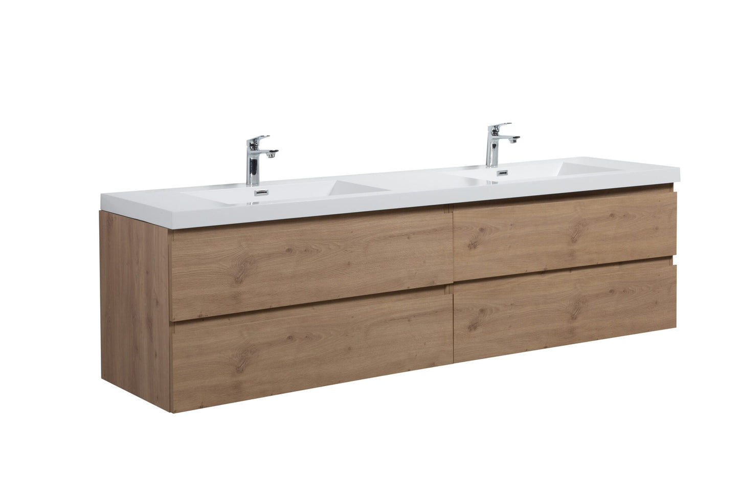 Aurora 84" Wall Hung Double Sink Bathroom Vanity with White Acrylic Countertop
