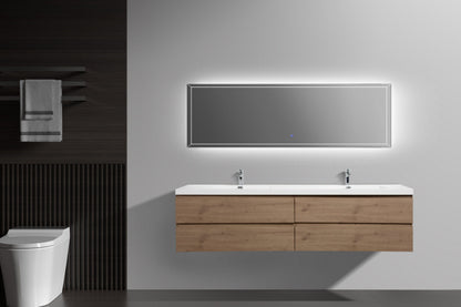 Aurora 84" Wall Hung Double Sink Bathroom Vanity with White Acrylic Countertop