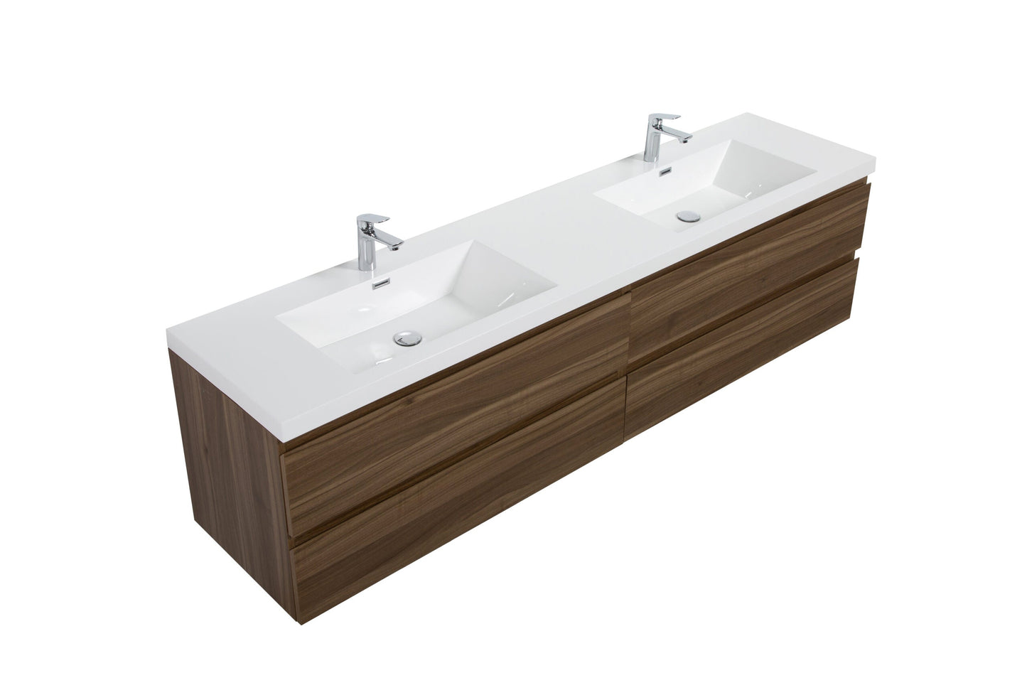 Aurora 84" Wall Hung Double Sink Bathroom Vanity with White Acrylic Countertop