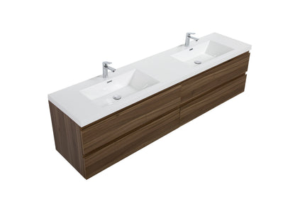 Aurora 84" Wall Hung Double Sink Bathroom Vanity with White Acrylic Countertop