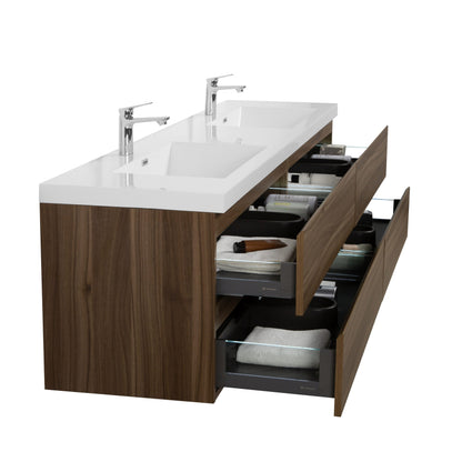 Aurora 84" Wall Hung Double Sink Bathroom Vanity with White Acrylic Countertop