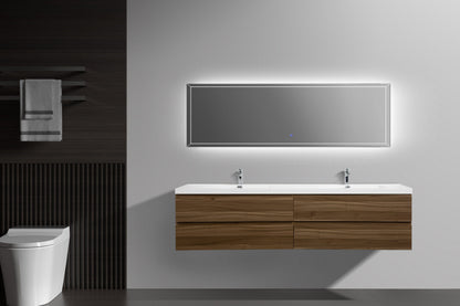 Aurora 84" Wall Hung Double Sink Bathroom Vanity with White Acrylic Countertop