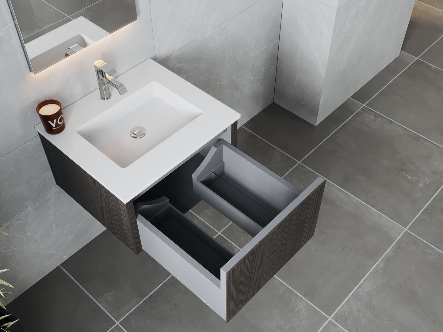 Legno 24" Bathroom Vanity with Matte White VIVA Stone Solid Surface Countertop