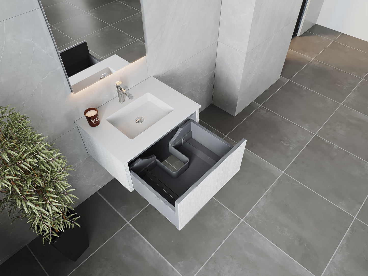 Legno 30" Bathroom Vanity with Matte White VIVA Stone Solid Surface Countertop
