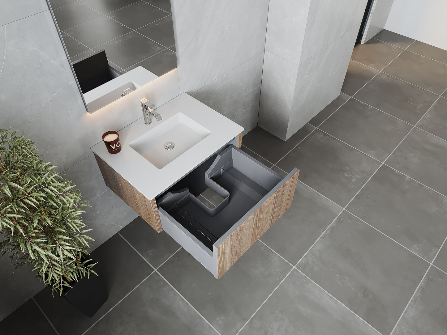 Legno 30" Bathroom Vanity with Matte White VIVA Stone Solid Surface Countertop