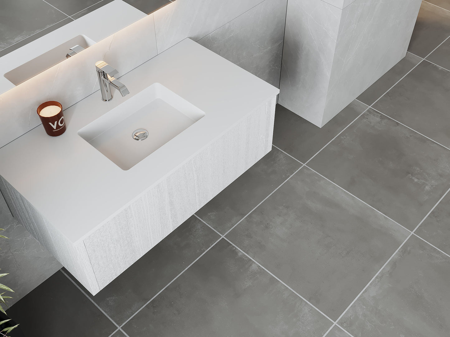 Legno 42" Bathroom Vanity with Matte White VIVA Stone Solid Surface Countertop