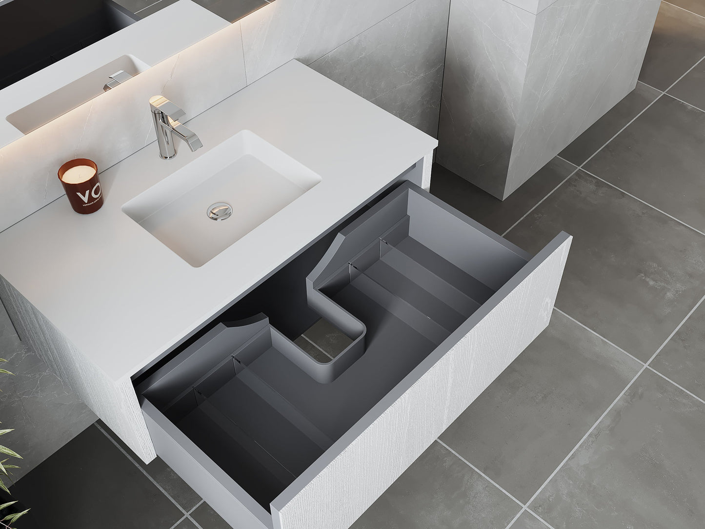 Legno 42" Bathroom Vanity with Matte White VIVA Stone Solid Surface Countertop