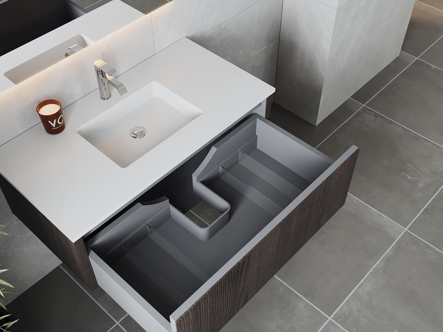 Legno 42" Bathroom Vanity with Matte White VIVA Stone Solid Surface Countertop