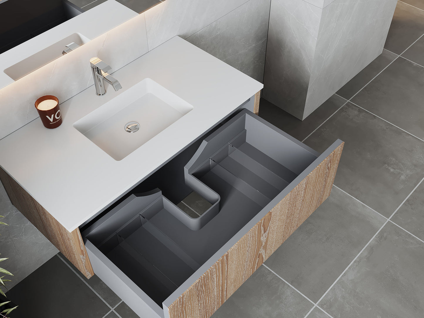 Legno 42" Bathroom Vanity with Matte White VIVA Stone Solid Surface Countertop