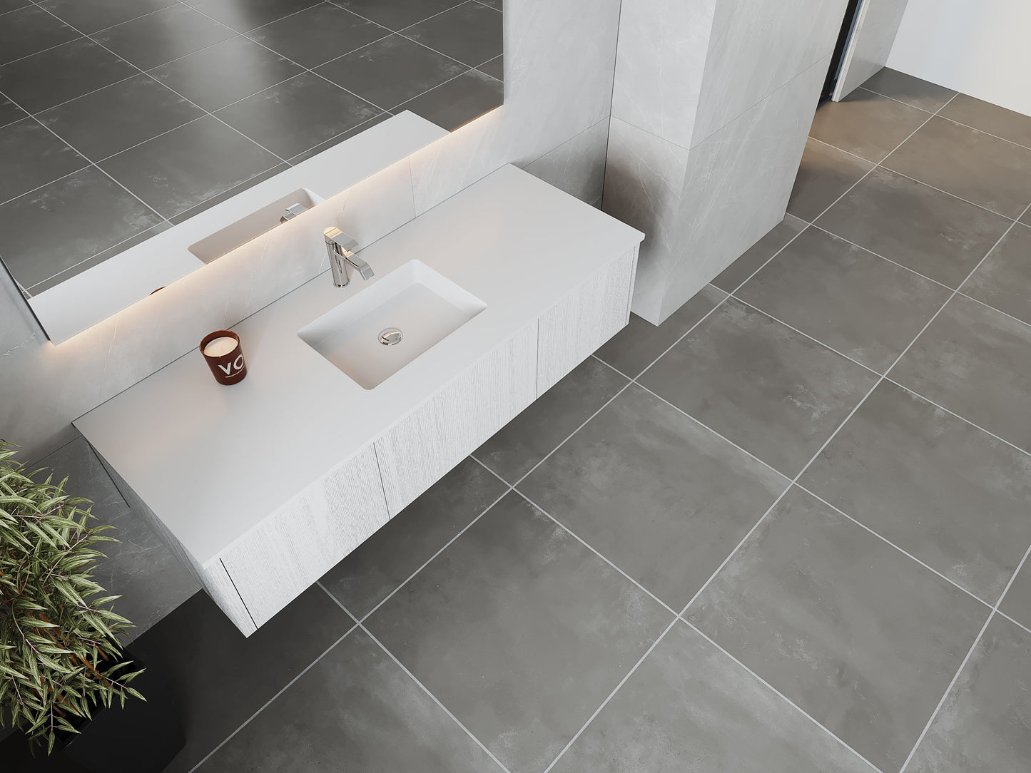Legno 60" Alabaster White Single Sink Bathroom Vanity with Matte White VIVA Stone Solid Surface Countertop