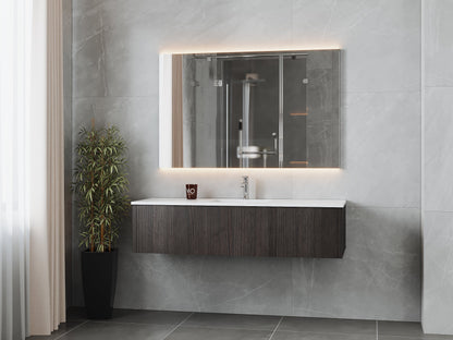 Legno 60" Alabaster White Single Sink Bathroom Vanity with Matte White VIVA Stone Solid Surface Countertop