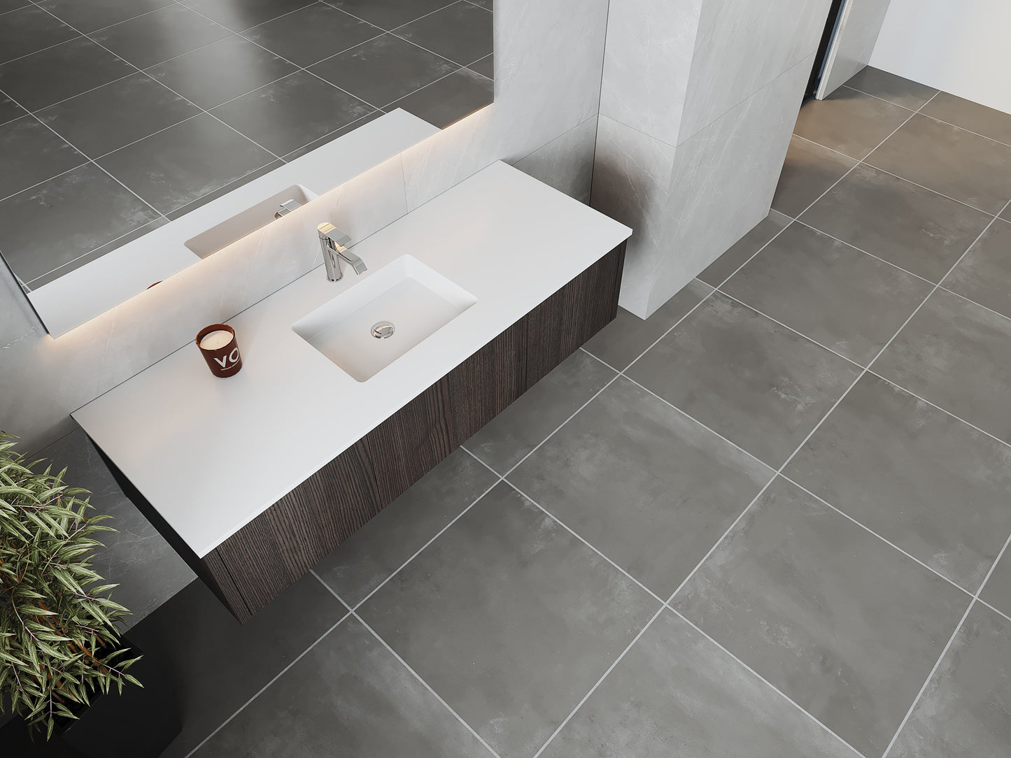 Legno 60" Alabaster White Single Sink Bathroom Vanity with Matte White VIVA Stone Solid Surface Countertop