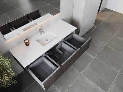 Legno 60" Alabaster White Single Sink Bathroom Vanity with Matte White VIVA Stone Solid Surface Countertop