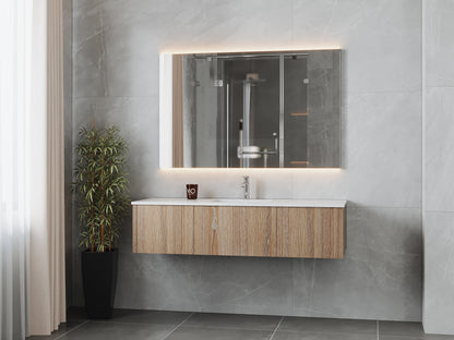 Legno 60" Alabaster White Single Sink Bathroom Vanity with Matte White VIVA Stone Solid Surface Countertop