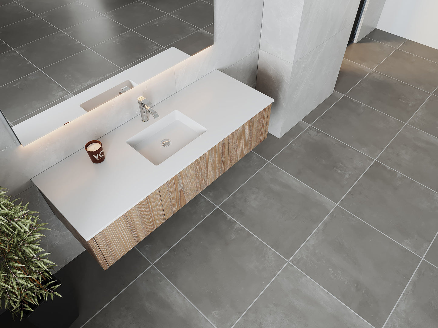 Legno 60" Alabaster White Single Sink Bathroom Vanity with Matte White VIVA Stone Solid Surface Countertop