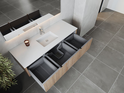 Legno 60" Alabaster White Single Sink Bathroom Vanity with Matte White VIVA Stone Solid Surface Countertop
