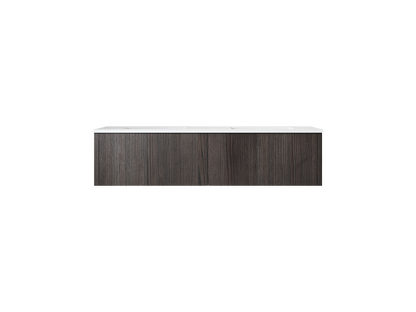 Legno 60" Carbon Oak Double Sink Bathroom Vanity with Matte White VIVA Stone Solid Surface Countertop