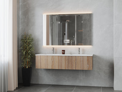 Legno 60" Carbon Oak Double Sink Bathroom Vanity with Matte White VIVA Stone Solid Surface Countertop