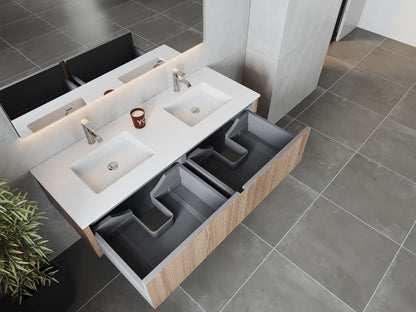 Legno 60" Carbon Oak Double Sink Bathroom Vanity with Matte White VIVA Stone Solid Surface Countertop