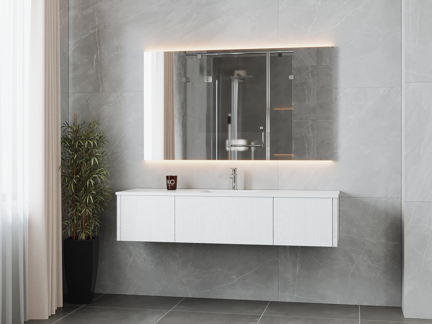 Legno 66" Bathroom Vanity with Matte White VIVA Stone Solid Surface Countertop