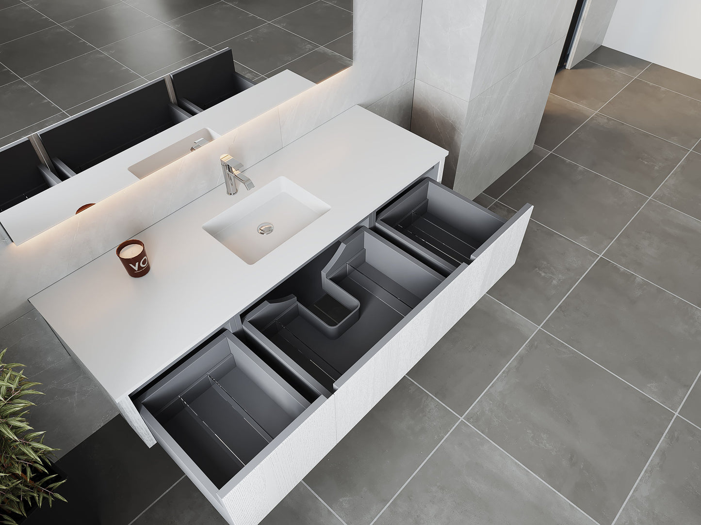 Legno 66" Bathroom Vanity with Matte White VIVA Stone Solid Surface Countertop