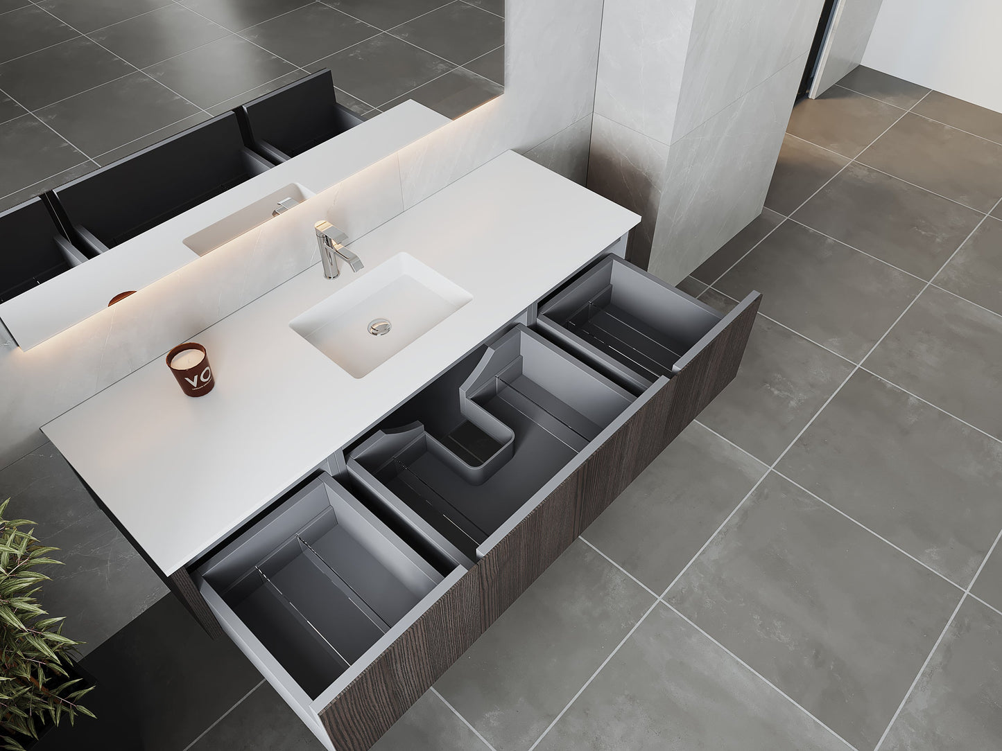 Legno 66" Bathroom Vanity with Matte White VIVA Stone Solid Surface Countertop