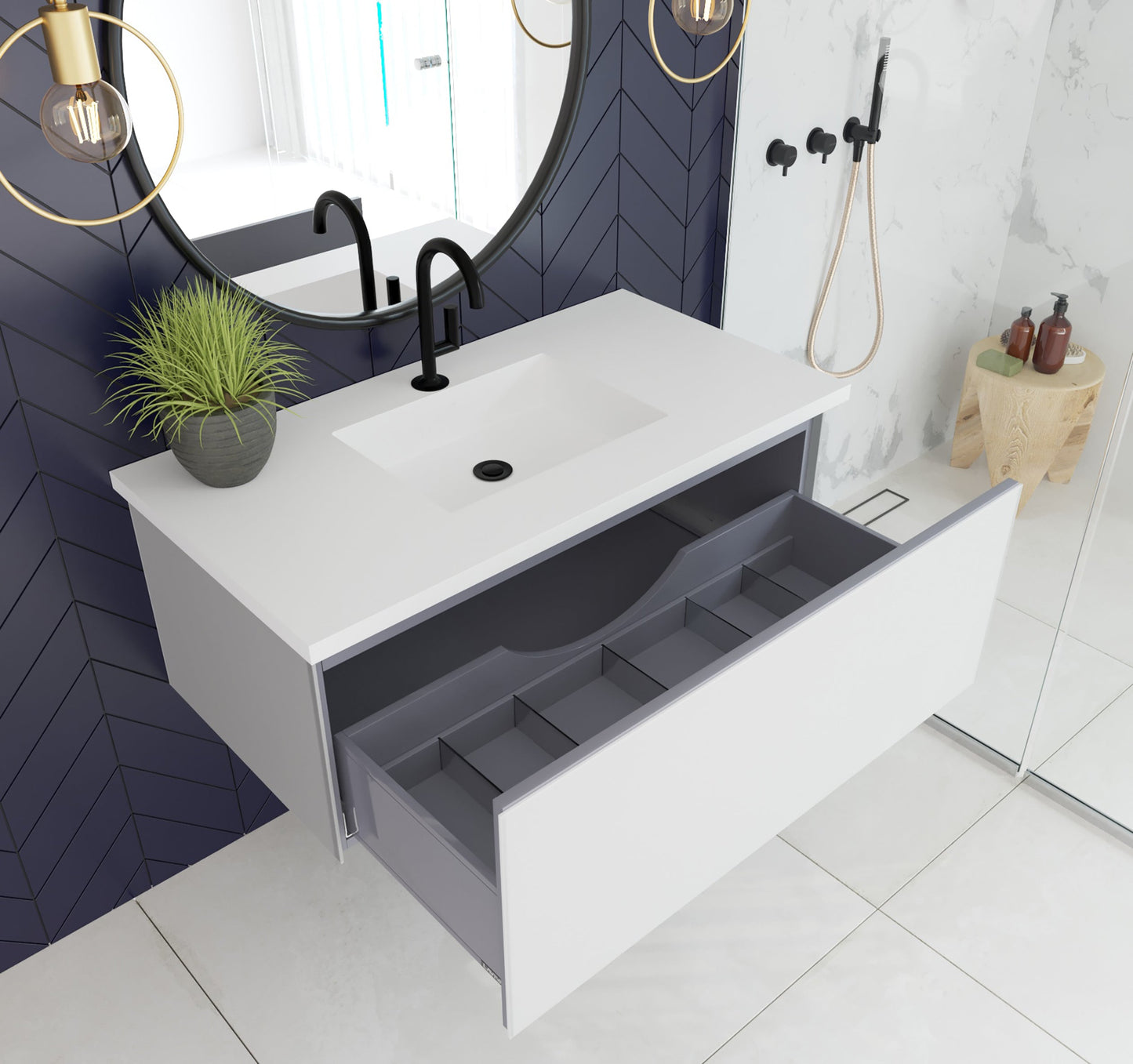 Vitri 42" Bathroom Vanity with VIVA Stone Matte White Solid Surface Countertop