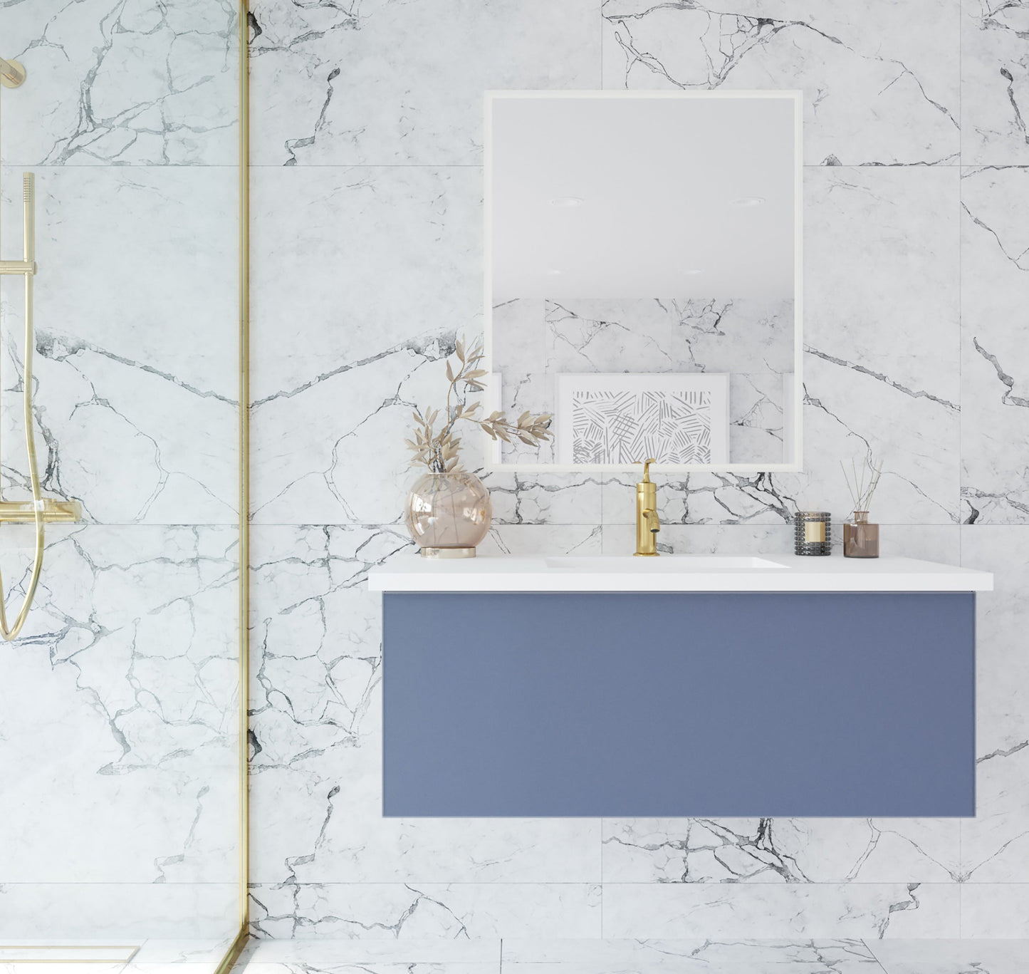 Vitri 42" Bathroom Vanity with VIVA Stone Matte White Solid Surface Countertop