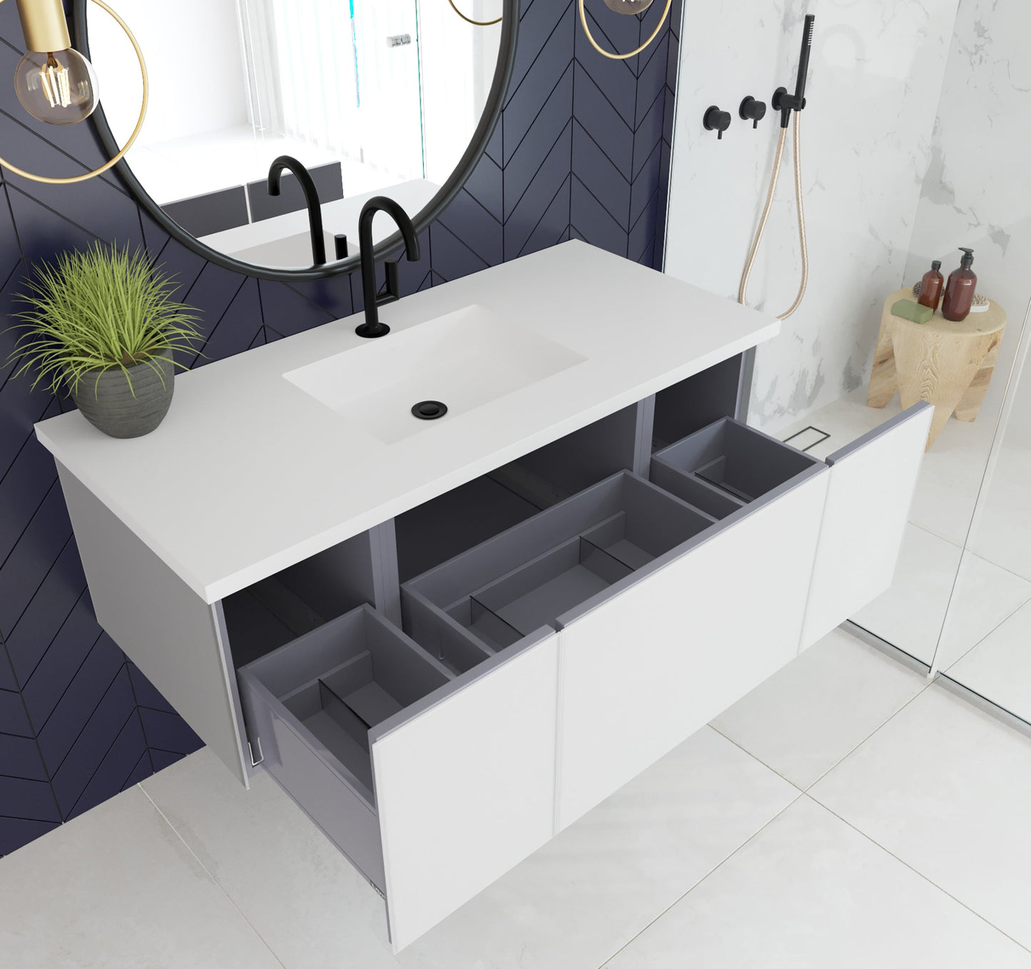 Vitri 48" Bathroom Vanity with VIVA Stone Matte White Solid Surface Countertop