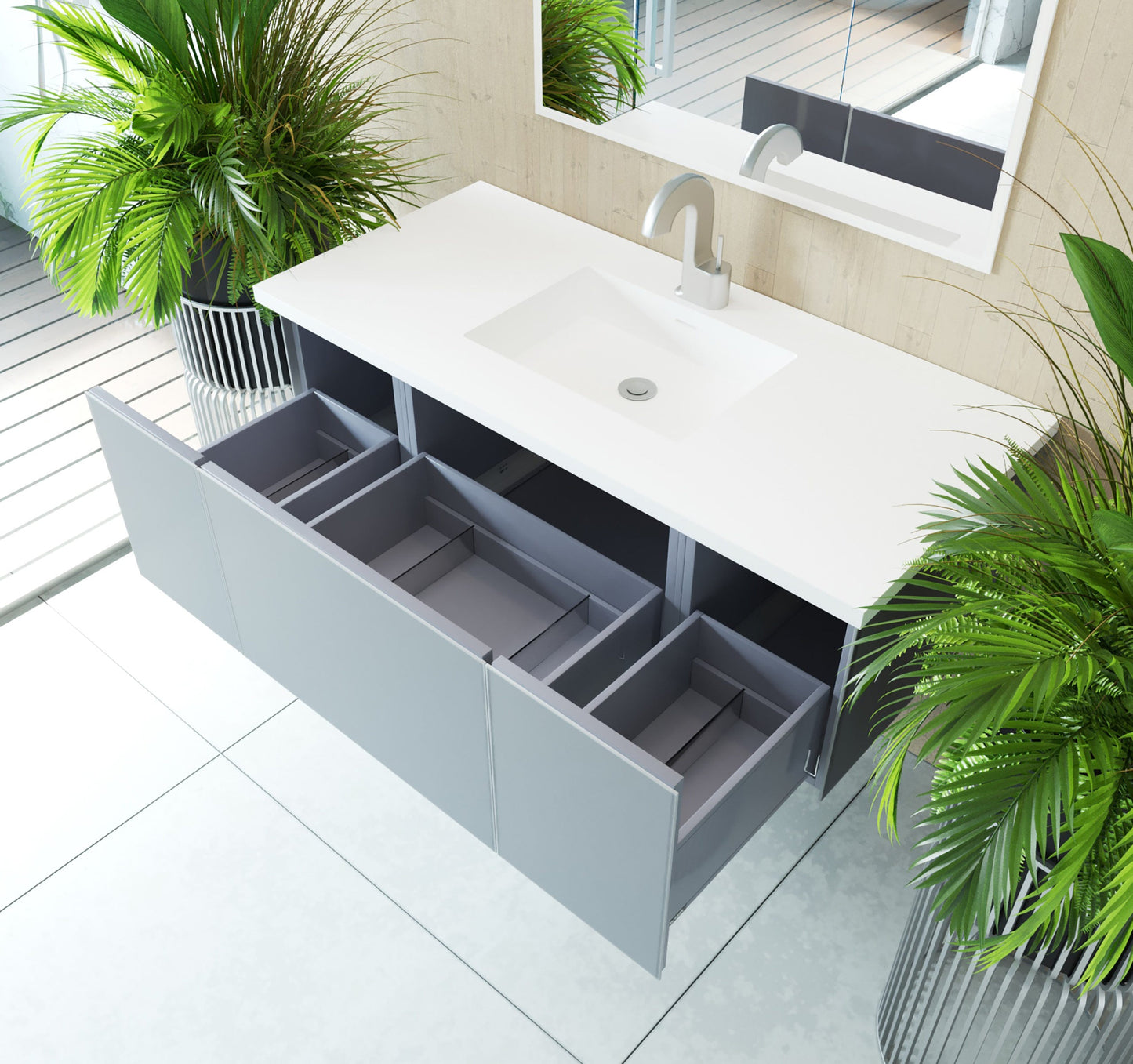 Vitri 48" Bathroom Vanity with VIVA Stone Matte White Solid Surface Countertop