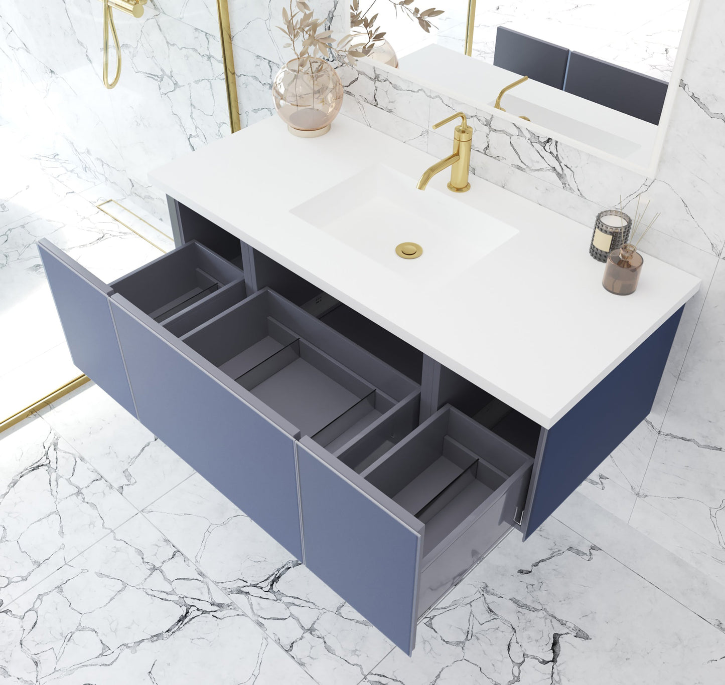 Vitri 48" Bathroom Vanity with VIVA Stone Matte White Solid Surface Countertop