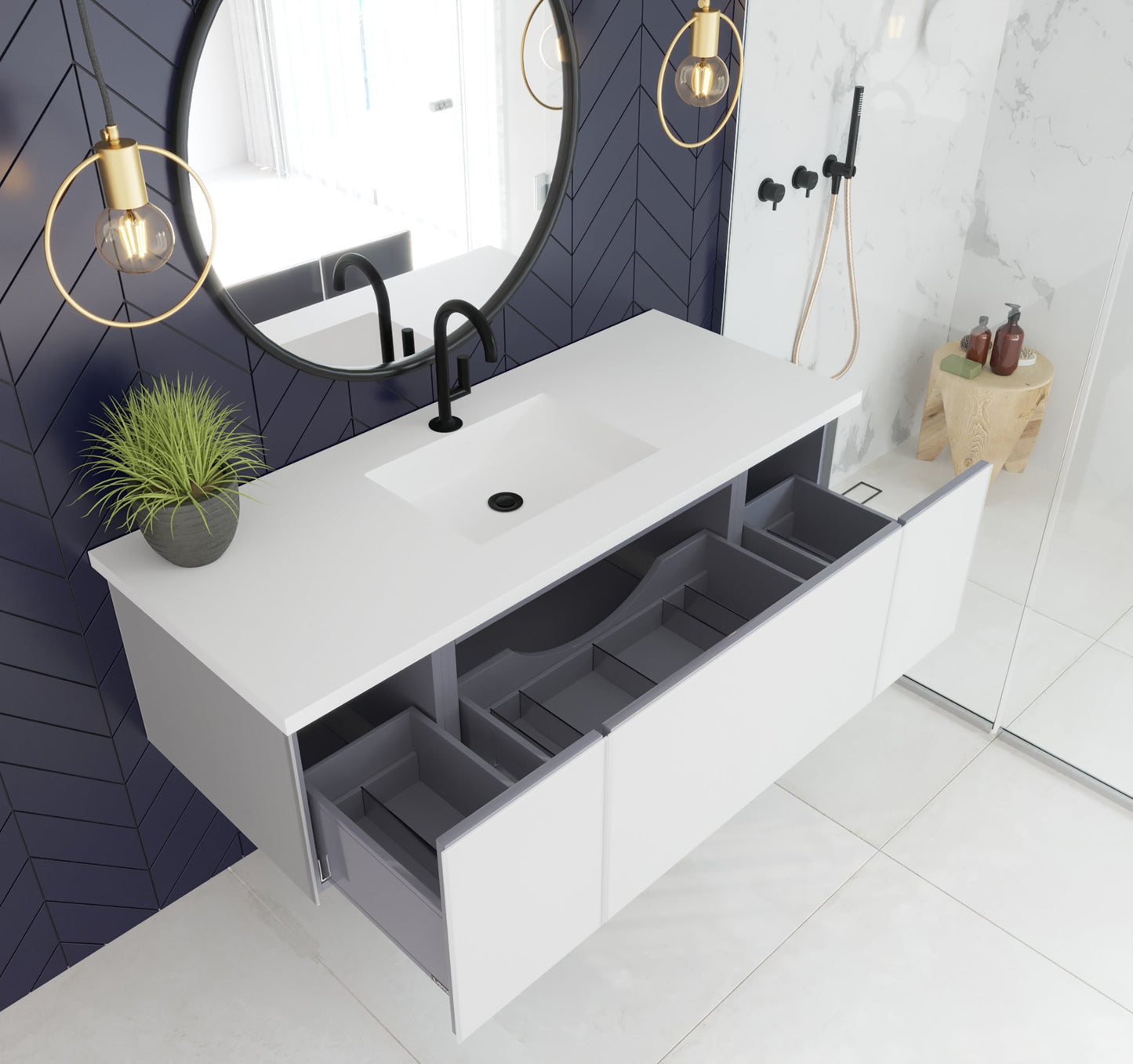 Vitri 54"Bathroom Vanity with VIVA Stone Matte White Solid Surface Countertop