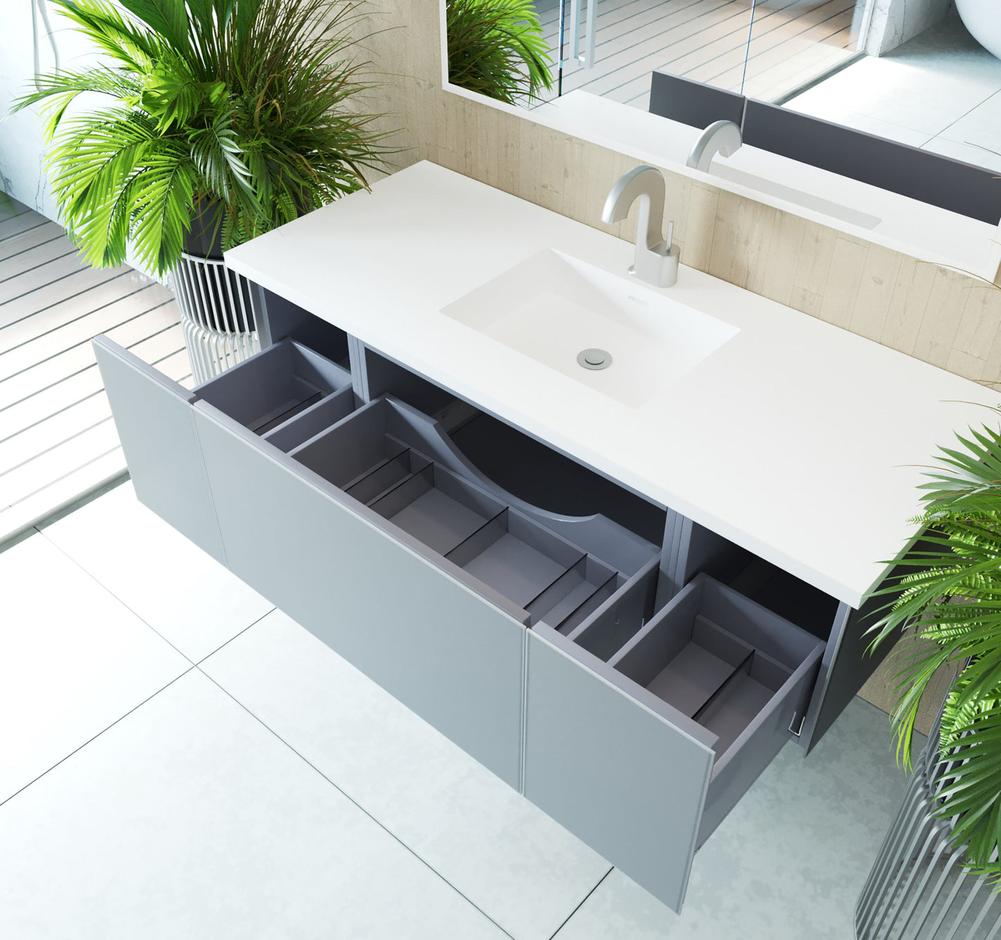 Vitri 54"Bathroom Vanity with VIVA Stone Matte White Solid Surface Countertop