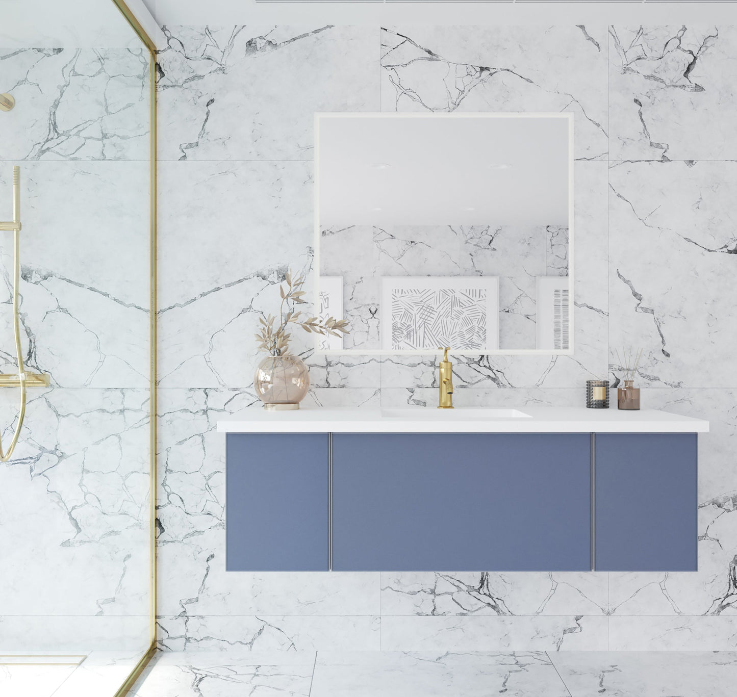 Vitri 54"Bathroom Vanity with VIVA Stone Matte White Solid Surface Countertop