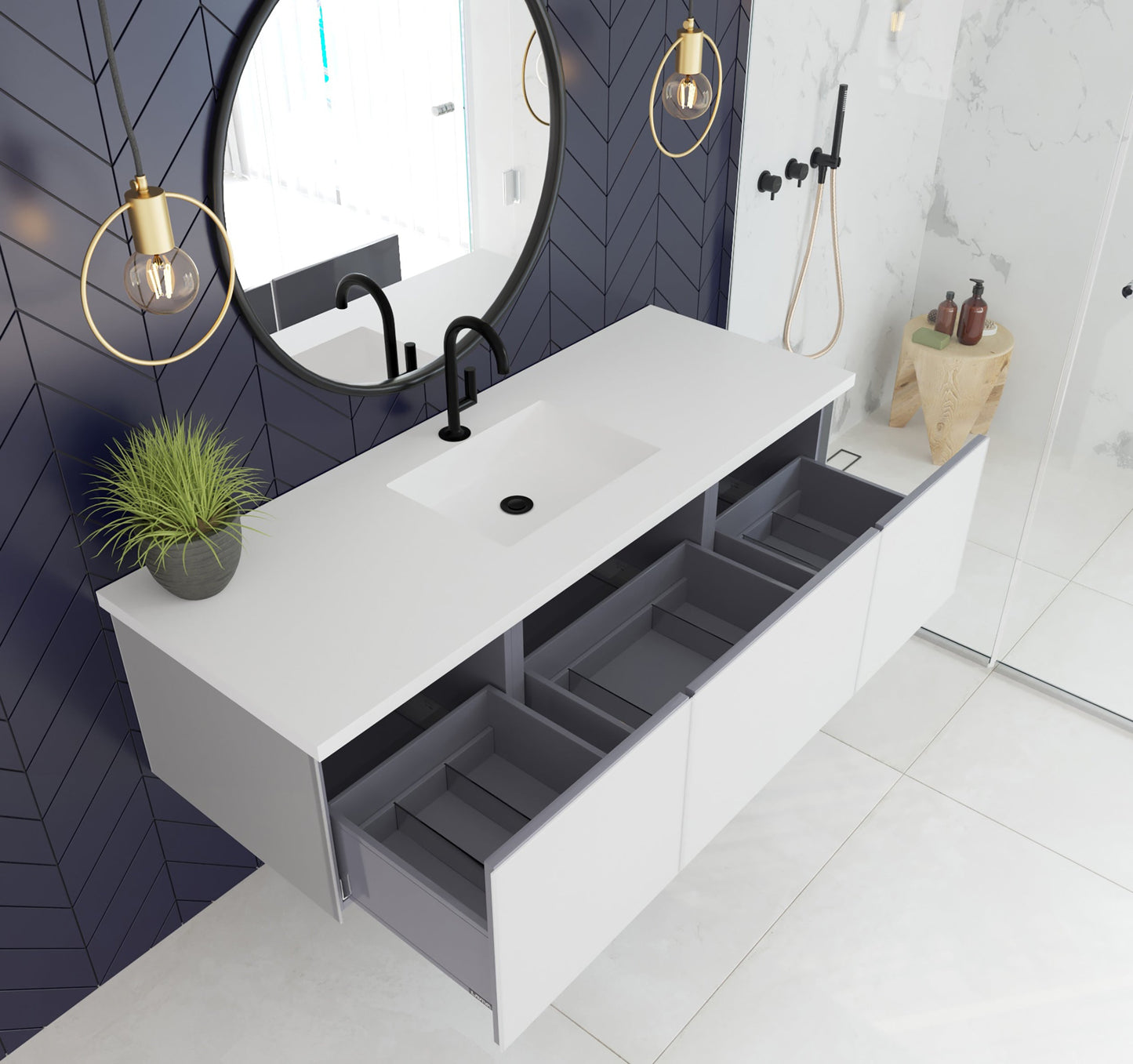 Vitri 60" Single Sink Bathroom Vanity with VIVA Stone Matte White Solid Surface Countertop