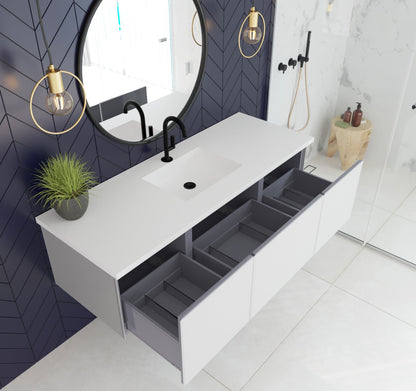 Vitri 60" Single Sink Bathroom Vanity with VIVA Stone Matte White Solid Surface Countertop