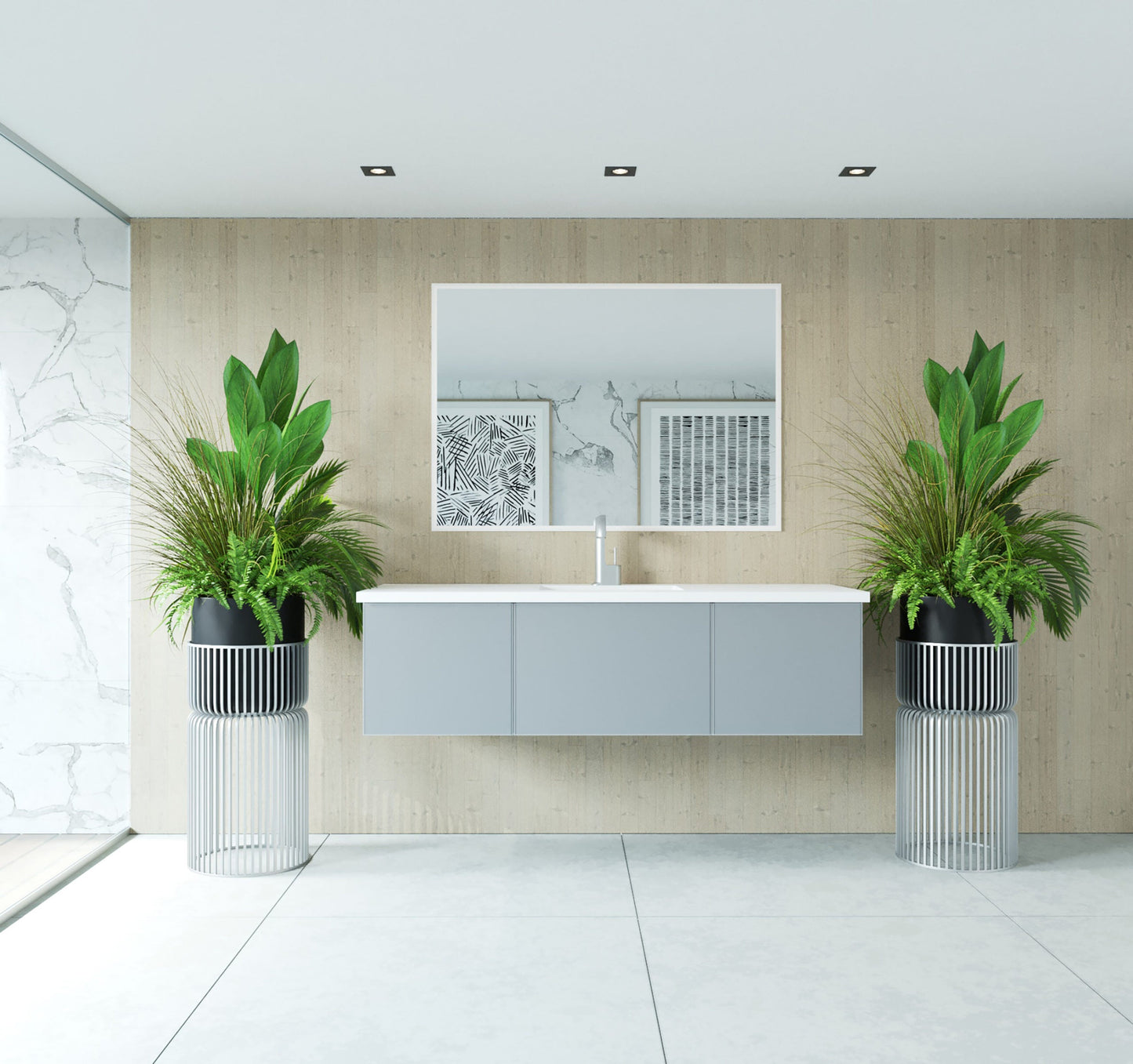 Vitri 60" Single Sink Bathroom Vanity with VIVA Stone Matte White Solid Surface Countertop