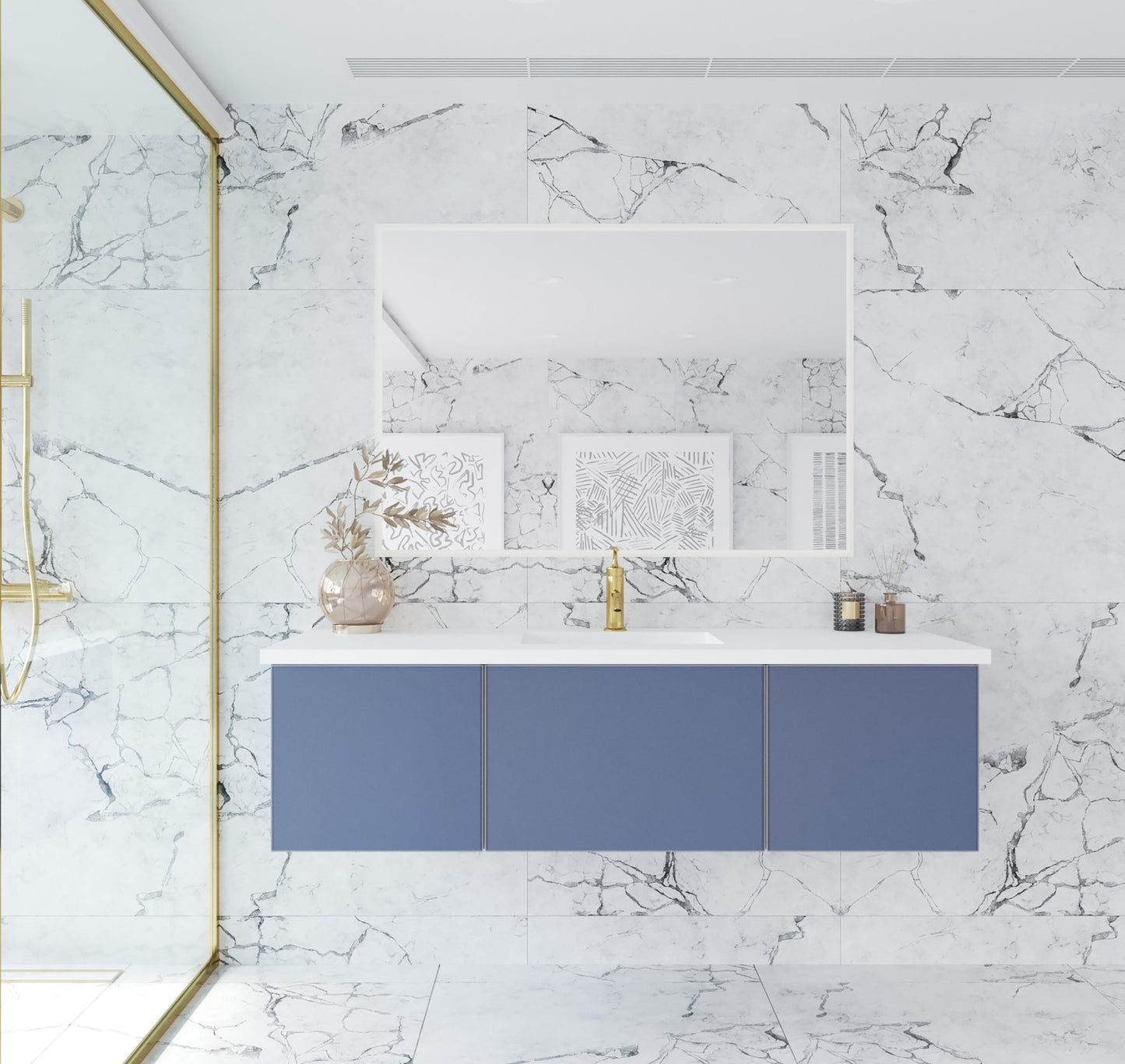 Vitri 60" Single Sink Bathroom Vanity with VIVA Stone Matte White Solid Surface Countertop