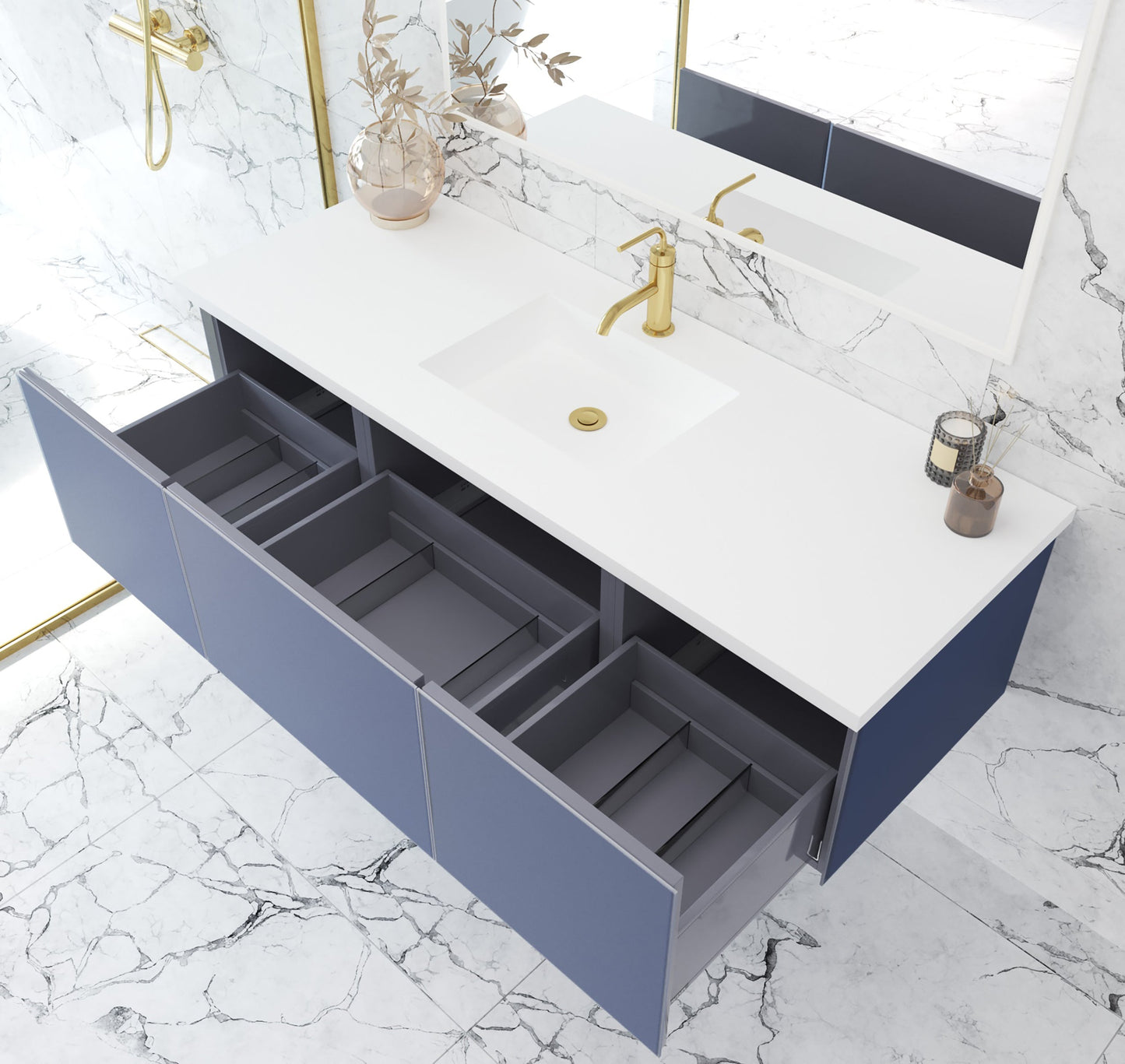 Vitri 60" Single Sink Bathroom Vanity with VIVA Stone Matte White Solid Surface Countertop