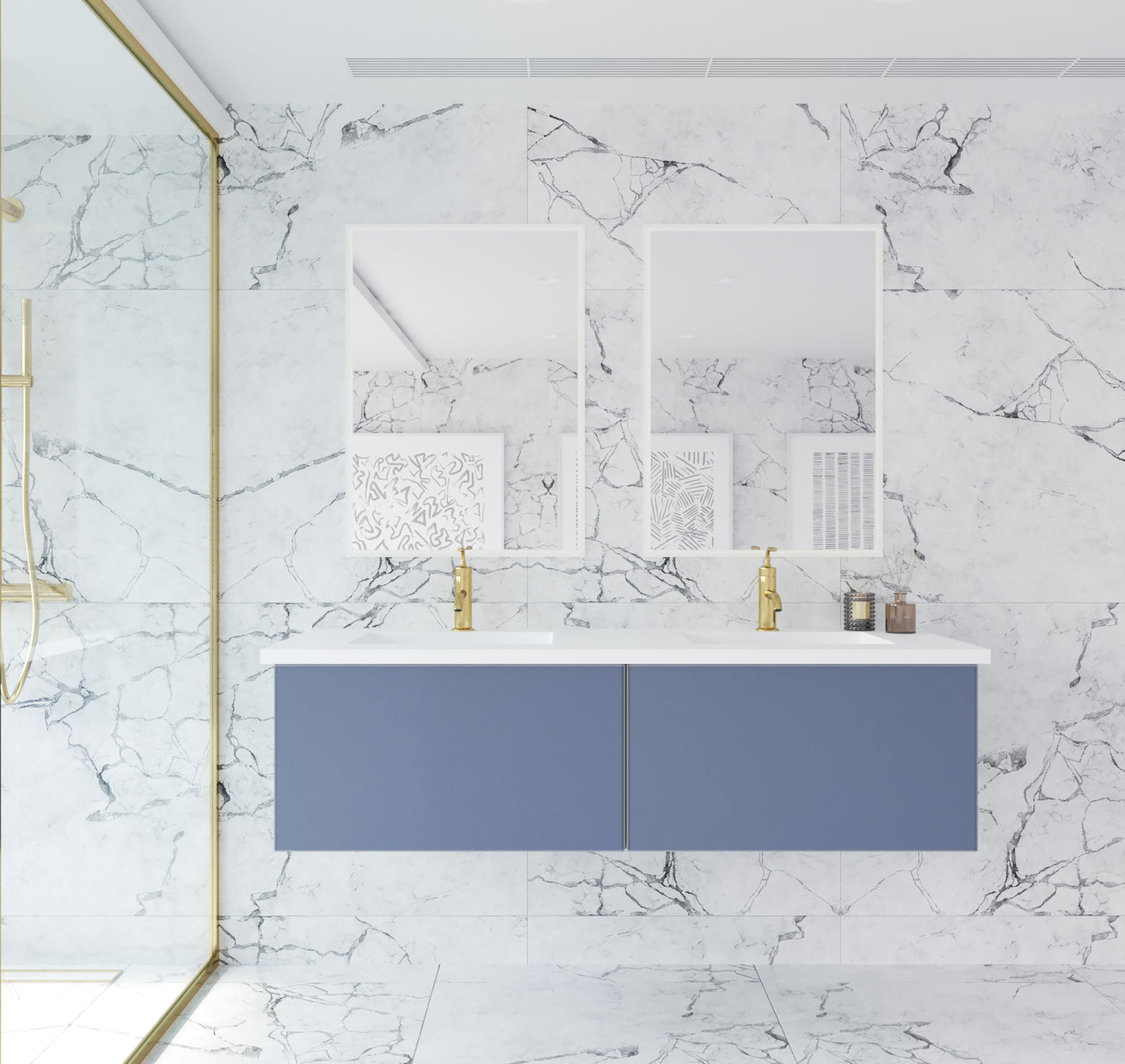 Vitri 60" Double Sink Bathroom Vanity with VIVA Stone Matte White Solid Surface Countertop