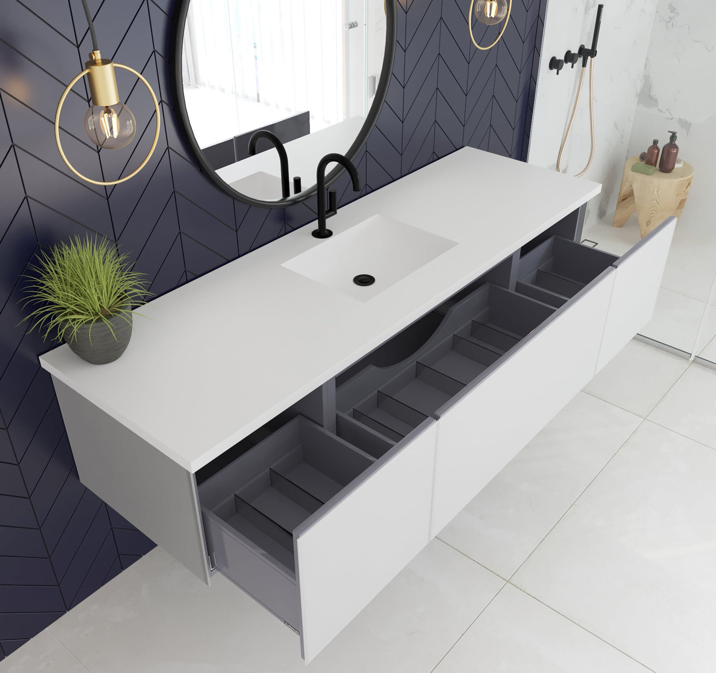 Vitri 72" Single Sink Wall Hung Bathroom Vanity Cabinet