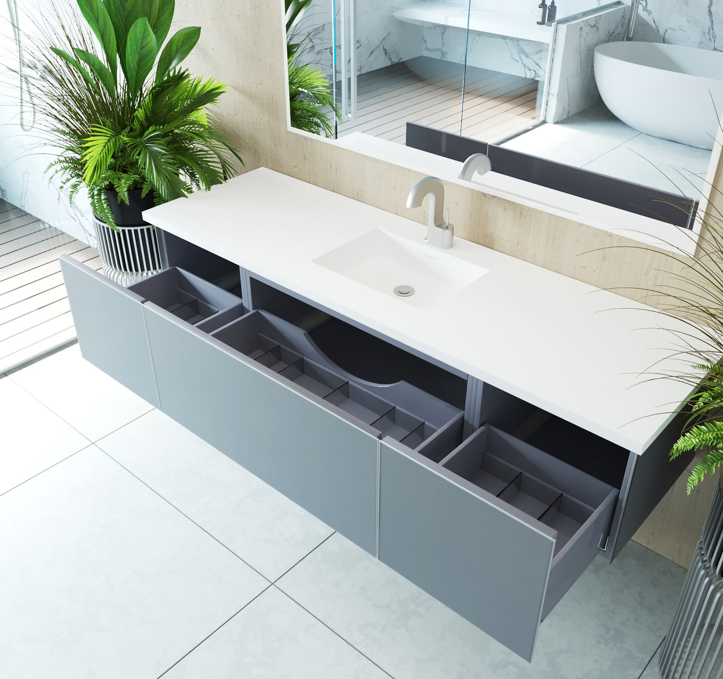 Vitri 72" Single Sink Wall Hung Bathroom Vanity Cabinet