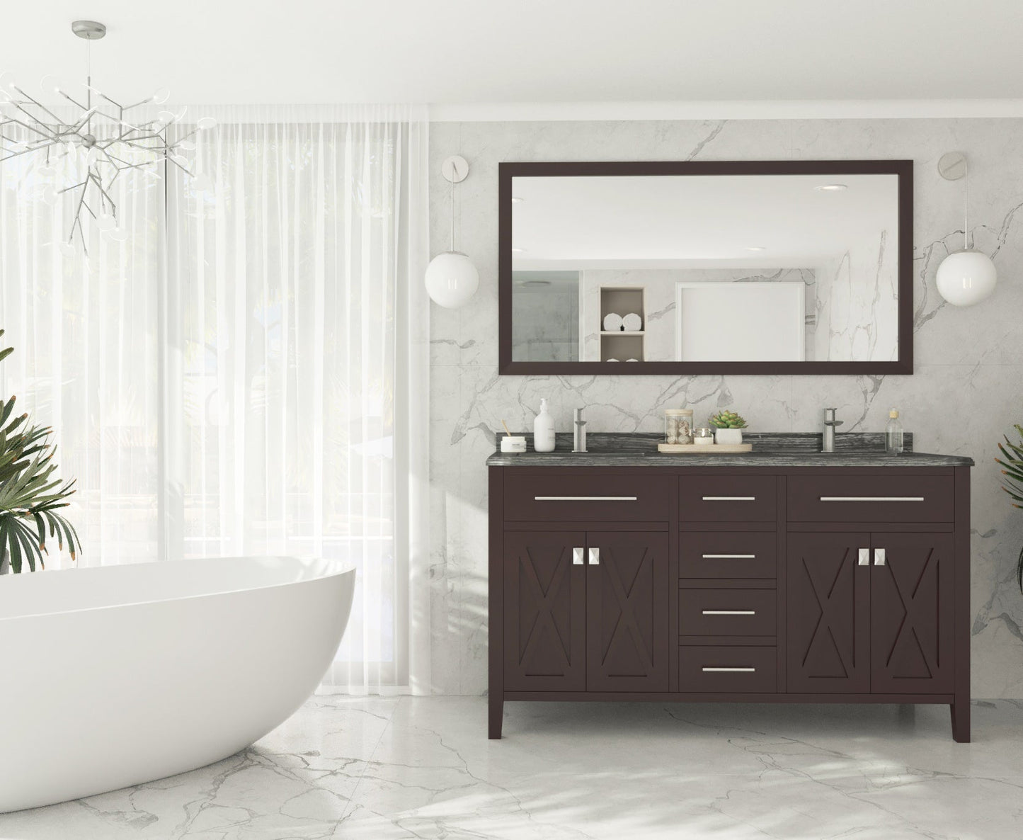Wimbledon 60" Brown Double Sink Bathroom Vanity with Countertop