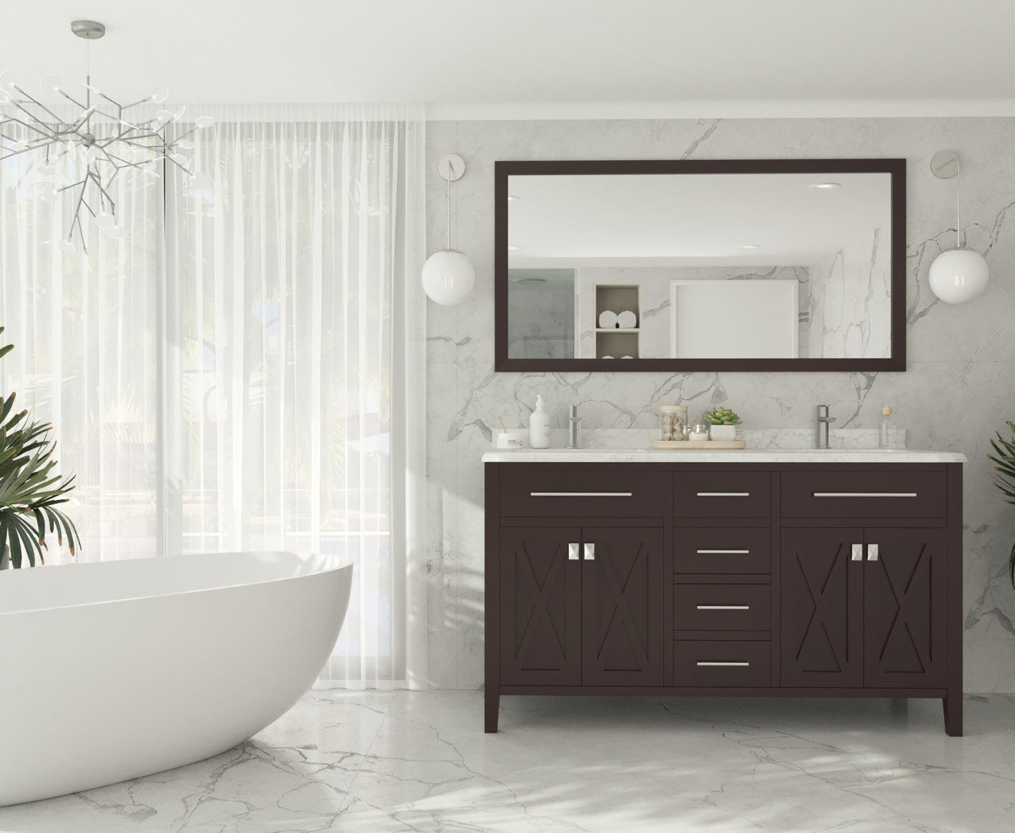 Wimbledon 60" Brown Double Sink Bathroom Vanity with Countertop