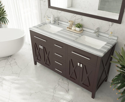 Wimbledon 60" Brown Double Sink Bathroom Vanity with Countertop