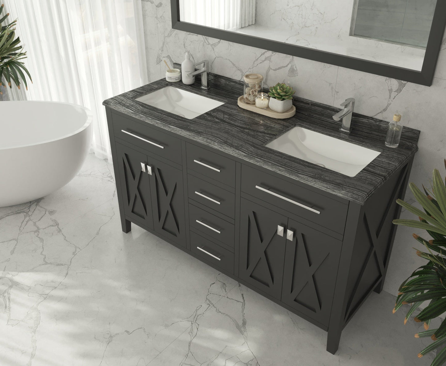 Wimbledon 60" Espresso Double Sink Bathroom Vanity with Countertop