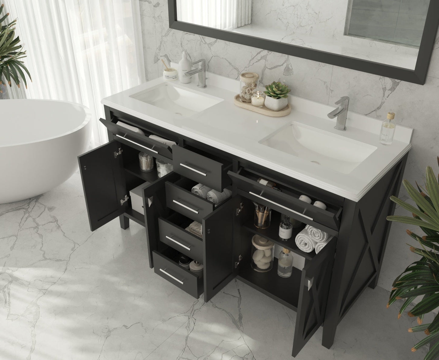 Wimbledon 60" Espresso Double Sink Bathroom Vanity with Countertop